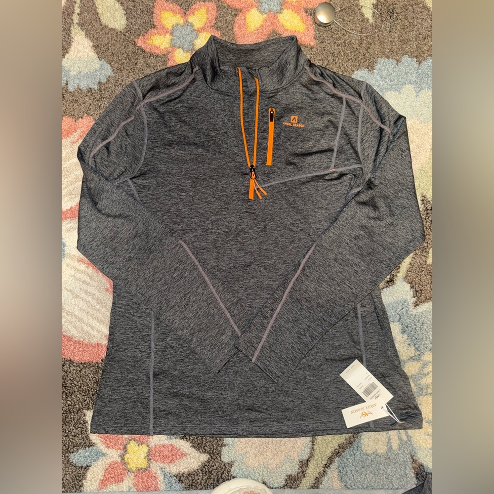 NWT Angel season men’s Gray Quarter-Zip Pullover with Orange Accents